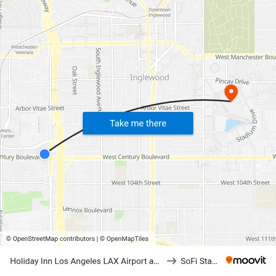 Holiday Inn Los Angeles LAX Airport an IHG Hotel to SoFi Stadium map