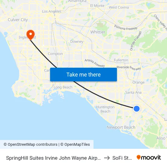 SpringHill Suites Irvine John Wayne Airport/Orange County to SoFi Stadium map