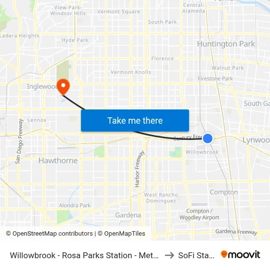 Willowbrook - Rosa Parks Station - Metro Green Line to SoFi Stadium map