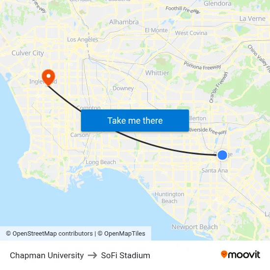 Chapman University to SoFi Stadium map