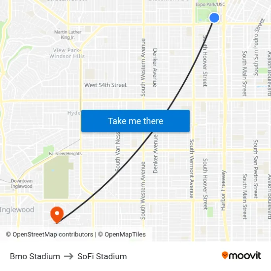 Bmo Stadium to SoFi Stadium map
