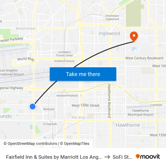 Fairfield Inn & Suites by Marriott Los Angeles LAX/El Segundo to SoFi Stadium map
