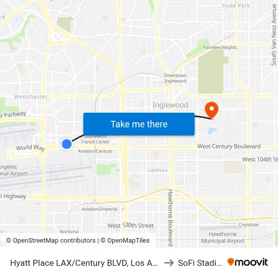 Hyatt Place LAX/Century BLVD, Los Angeles to SoFi Stadium map