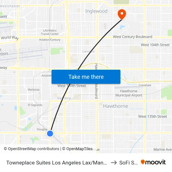 Towneplace Suites Los Angeles Lax/Manhattan Beach Hotel Hawthorne to SoFi Stadium map