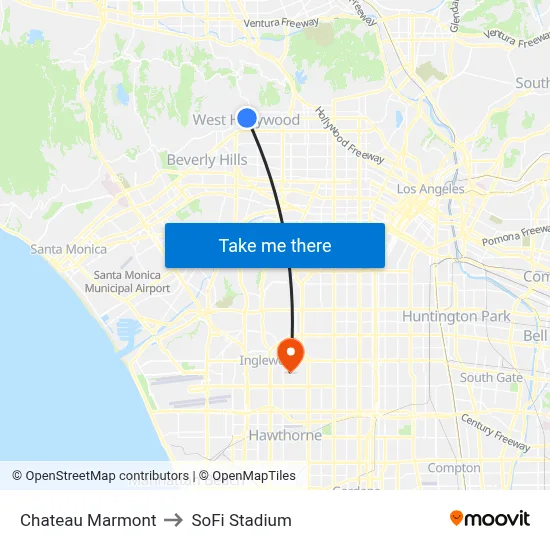 Chateau Marmont to SoFi Stadium map