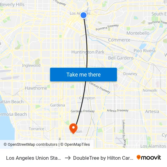 Los Angeles Union Station to DoubleTree by Hilton Carson map