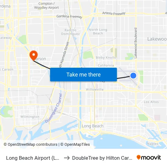 Long Beach Airport (LGB) to DoubleTree by Hilton Carson map