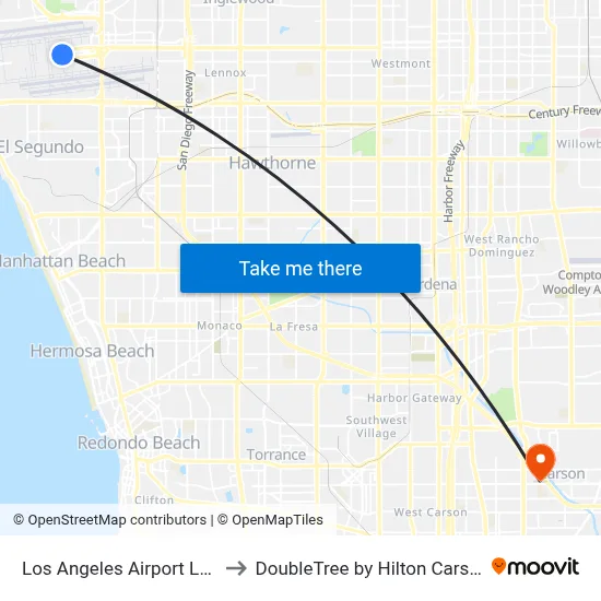 Los Angeles Airport LAX to DoubleTree by Hilton Carson map