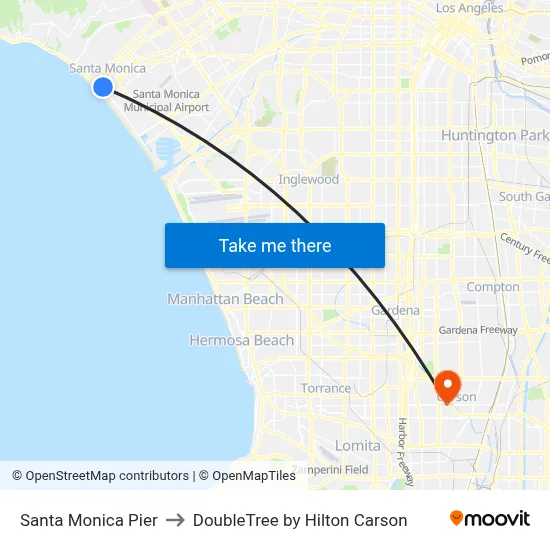 Santa Monica Pier to DoubleTree by Hilton Carson map