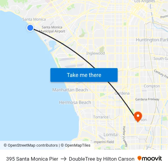 395 Santa Monica Pier to DoubleTree by Hilton Carson map