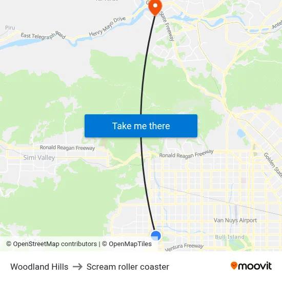 Woodland Hills to Scream roller coaster map