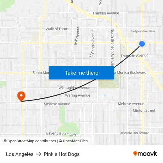 Los Angeles to Pink s Hot Dogs map