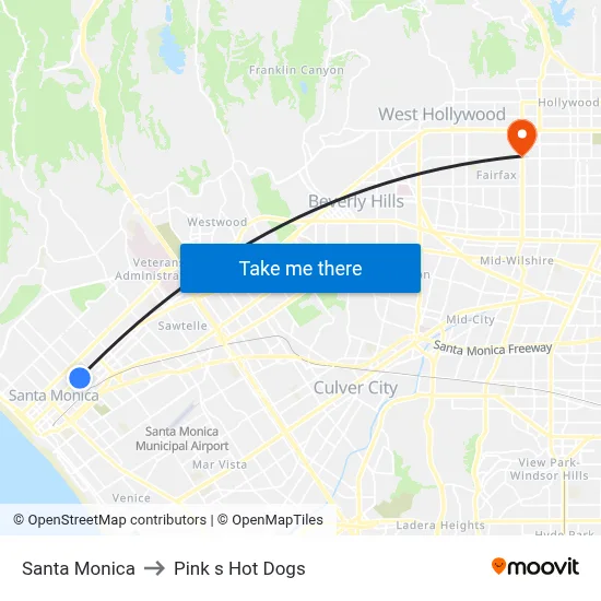 Santa Monica to Pink s Hot Dogs map