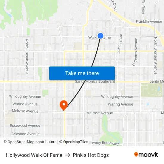 Hollywood Walk Of Fame to Pink s Hot Dogs map