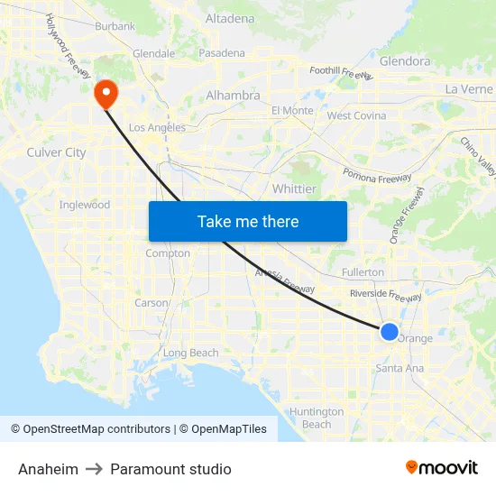 Anaheim to Paramount studio map