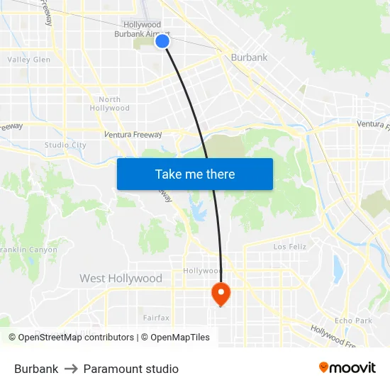 Burbank to Paramount studio map