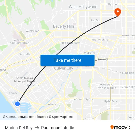 Marina Del Rey to Paramount studio map