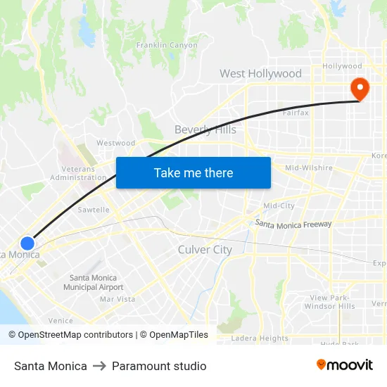 Santa Monica to Paramount studio map