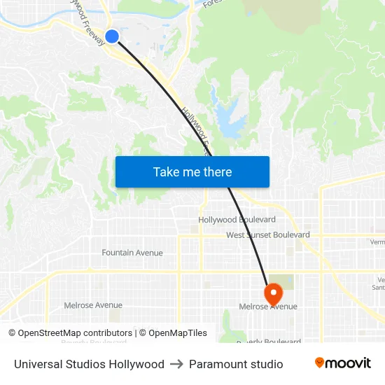 Universal Studios Hollywood to Paramount studio map