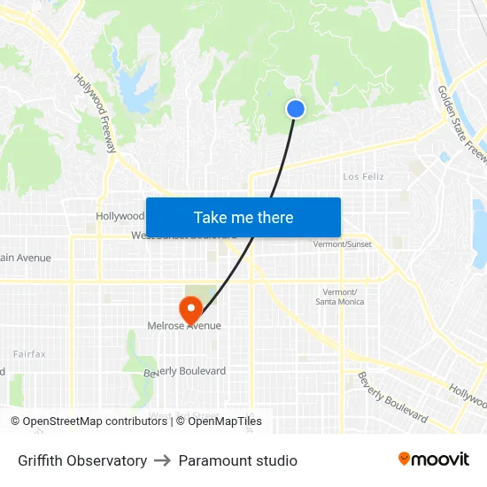 Griffith Observatory to Paramount studio map