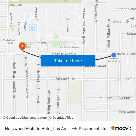Hollywood Historic Hotel, Los Angeles to Paramount studio map