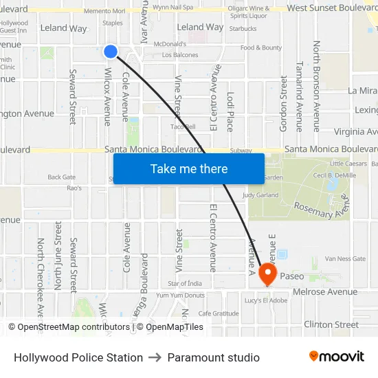 Hollywood Police Station to Paramount studio map