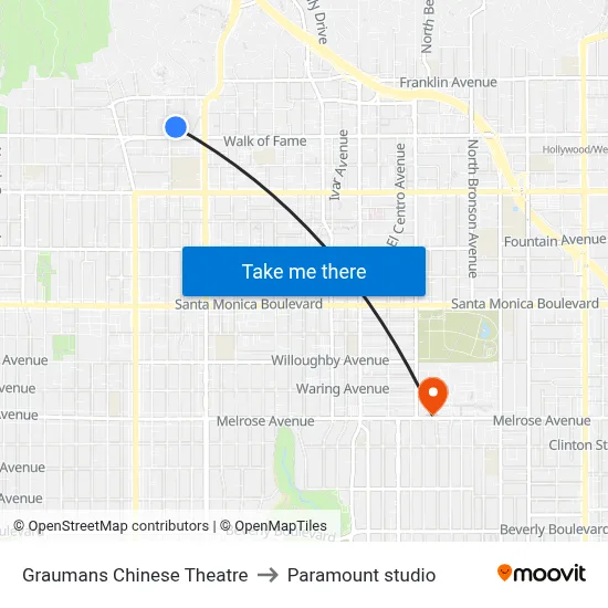 Graumans Chinese Theatre to Paramount studio map