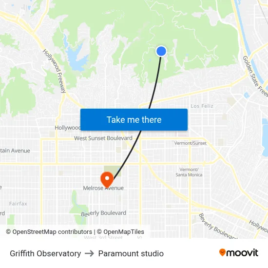 Griffith Observatory to Paramount studio map