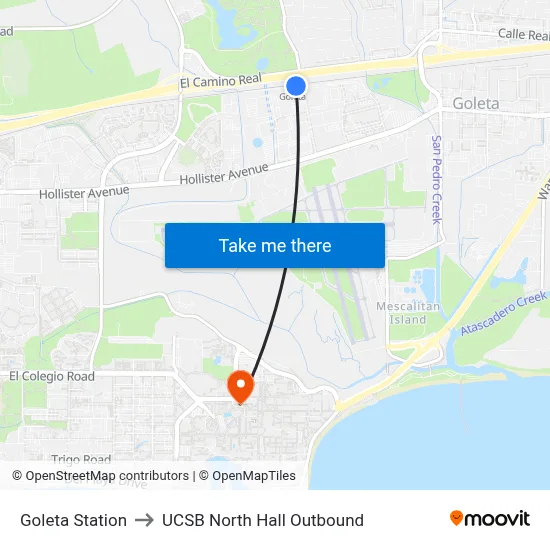Goleta Station to UCSB North Hall Outbound map