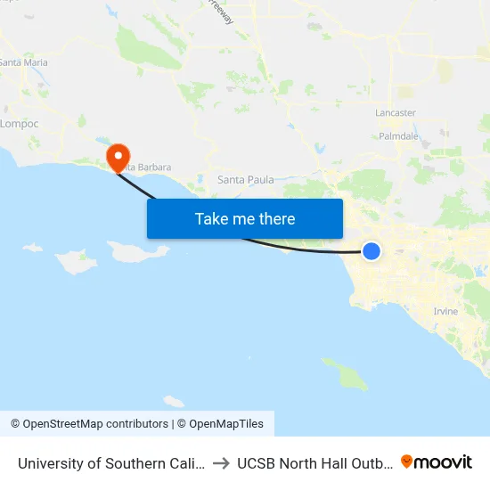 University Of Southern California to UCSB North Hall Outbound map