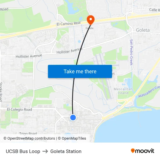 UCSB Bus Loop to Goleta Station map