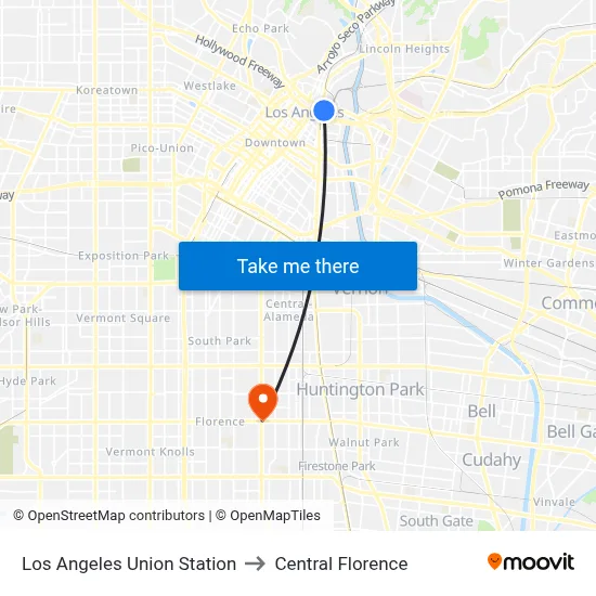 Los Angeles Union Station to Central Florence map