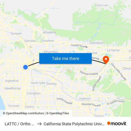 LATTC / Ortho Institute to California State Polytechnic University, Pomona map