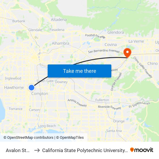 Avalon Station to California State Polytechnic University, Pomona map