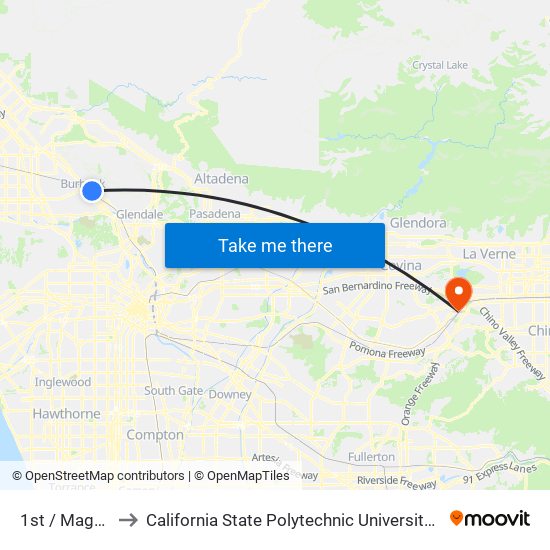 1st / Magnolia to California State Polytechnic University, Pomona map