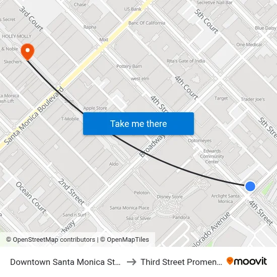 Downtown Santa Monica Station to Third Street Promenade map