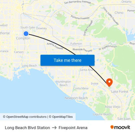 Long Beach Blvd Station to Fivepoint Arena map