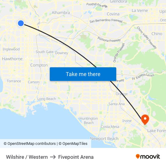 Wilshire / Western to Fivepoint Arena map