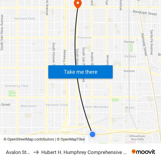 Avalon Station to Hubert H. Humphrey Comprehensive Health Center map