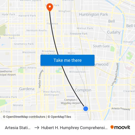 Artesia Station Bay 3 to Hubert H. Humphrey Comprehensive Health Center map