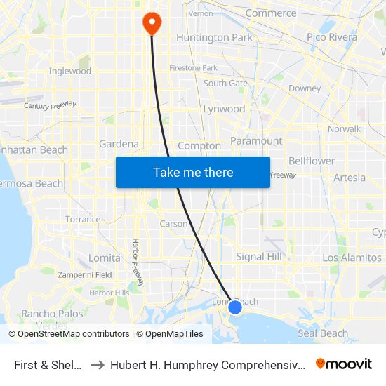 First & Shelter C N to Hubert H. Humphrey Comprehensive Health Center map