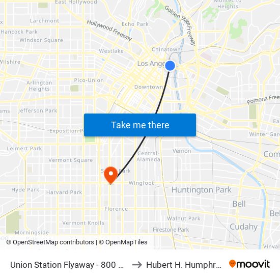 Union Station Flyaway - 800 N Alameda St at Union Station / Patsaurus Plaza to Hubert H. Humphrey Comprehensive Health Center map