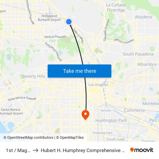 1st / Magnolia to Hubert H. Humphrey Comprehensive Health Center map