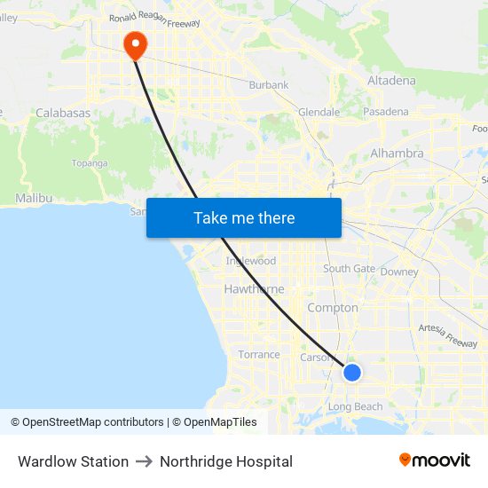 Wardlow Station to Northridge Hospital map
