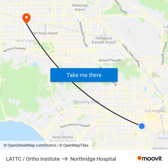 LATTC / Ortho Institute to Northridge Hospital map