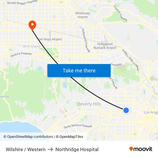 Wilshire / Western to Northridge Hospital map