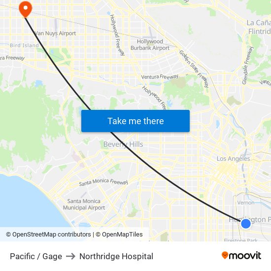 Pacific / Gage to Northridge Hospital map