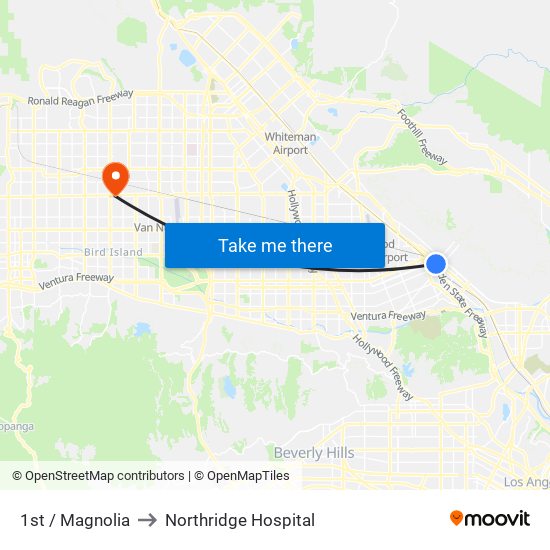 1st / Magnolia to Northridge Hospital map