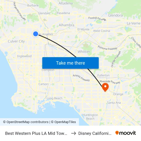 Best Western Plus LA Mid Town Hotel Los Angeles to Disney California Adventure map