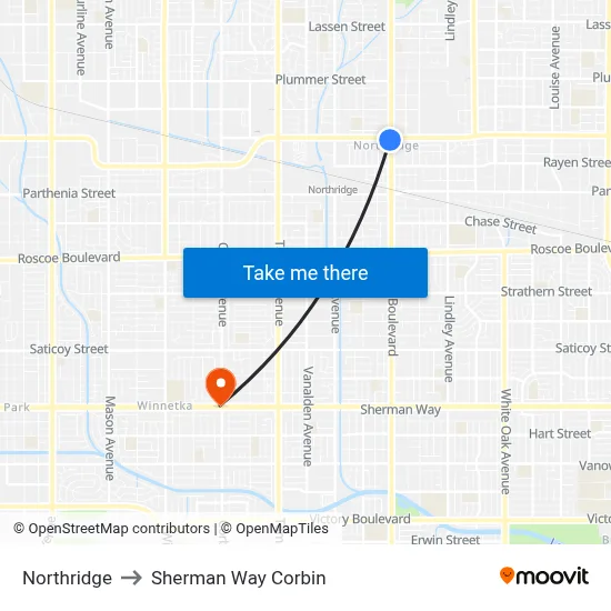 Northridge to Sherman Way Corbin map